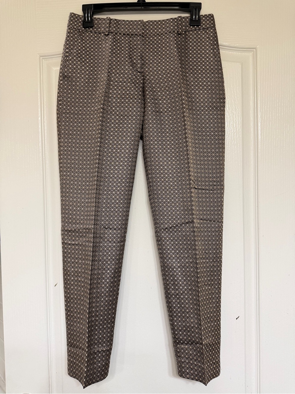 J.Crew Collection Metallic Jacquard Cropped Pants Black Champagne Ankle Size 00